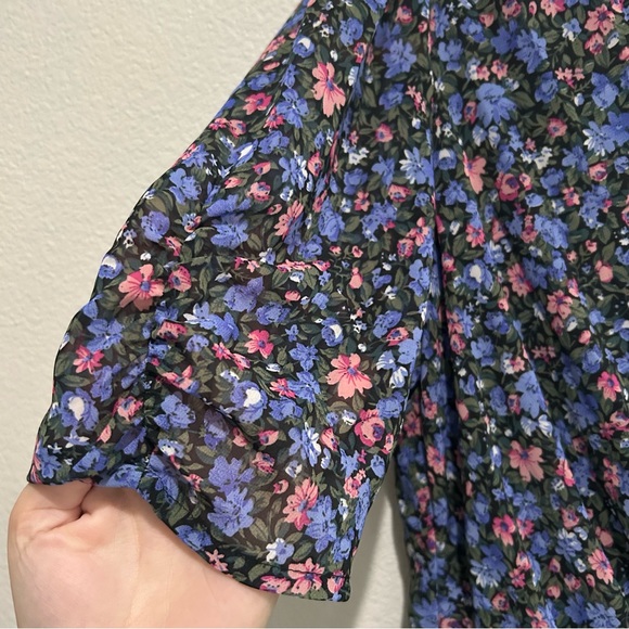 Astr the Label shirred ruffle skirt mini dress purple blue red floral v neck - Picture 7 of 13